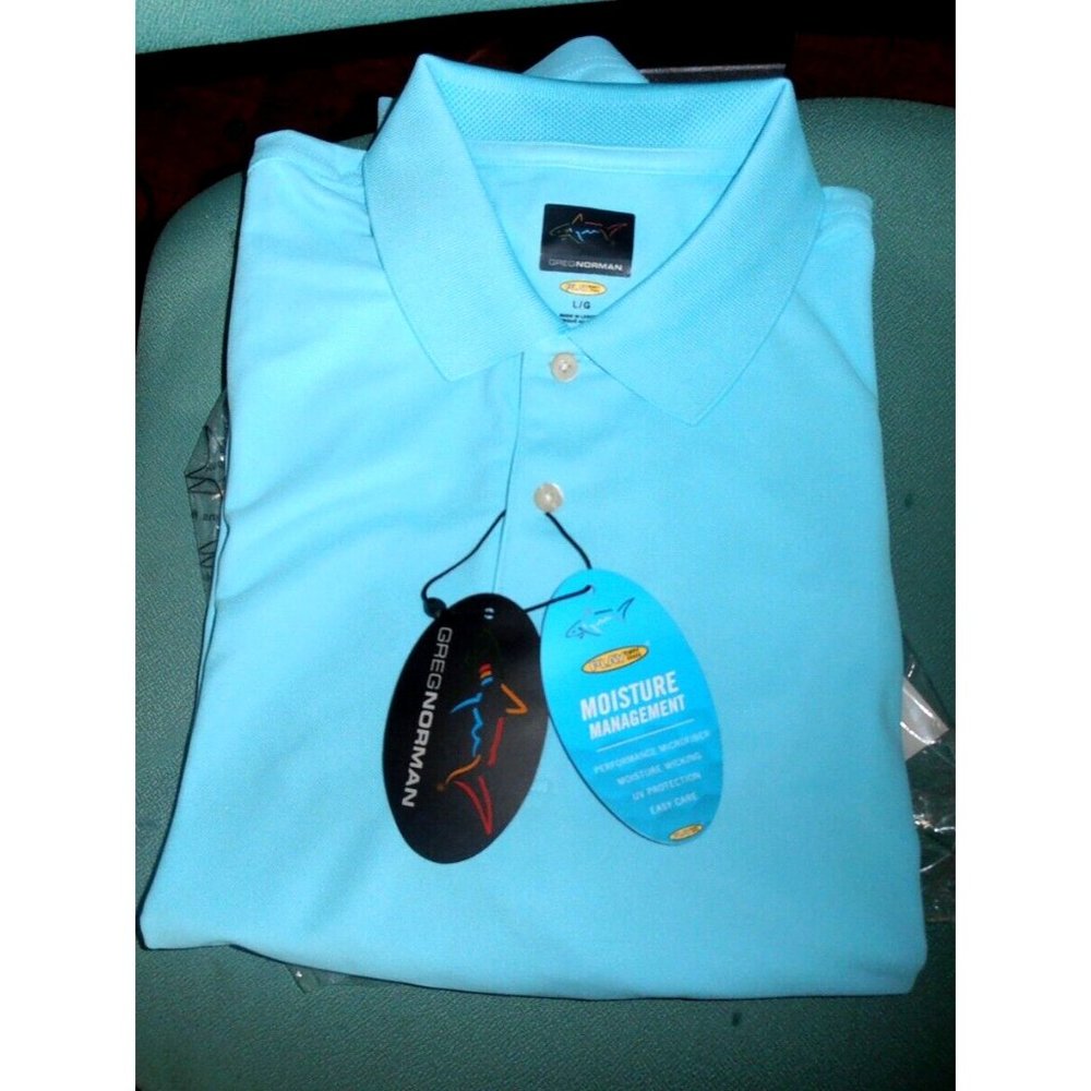 2015 Greg Norman Short Sleeve Sky Blue Men's Golf Shirt Brand New w/Tags Sz L